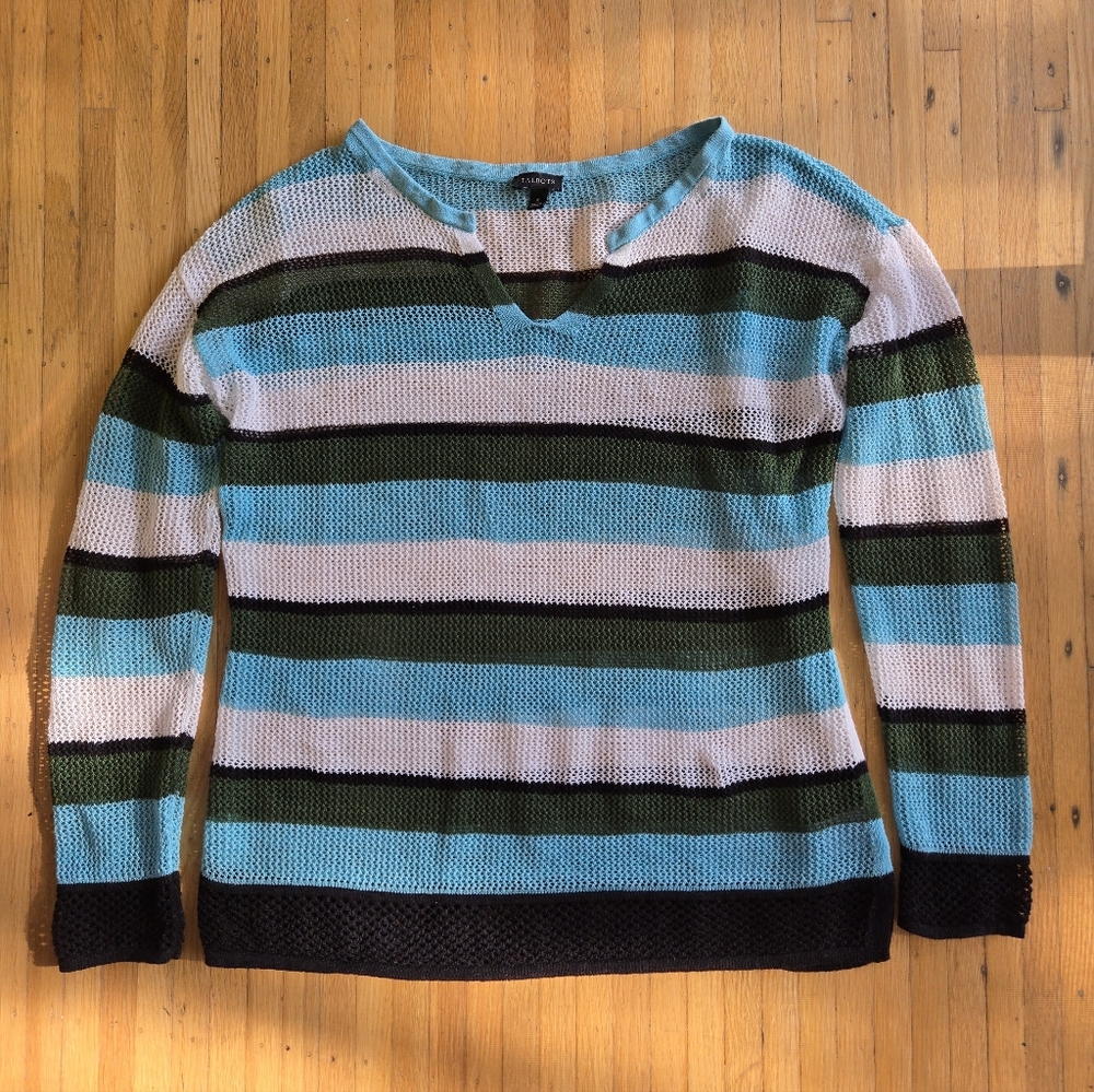 Talbots Linen Striped Knit Sweater - Size S